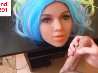 Horny Guy Moaning while Cumming on Sex Doll Face and Talks Dirty