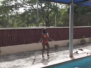 Ebony Milf gets her pussy eaten at the pool