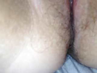 Wife's hairy moist pussy.