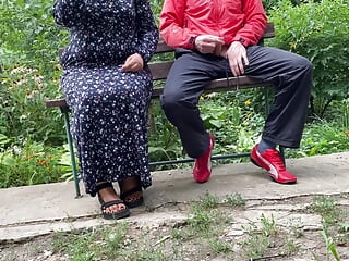 Curvy mother in law gets my cum outdoors