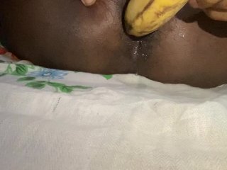 Fisted my little-cute asshole with a huge BANANA and STUCKED INSIDE (LOUD MOANING)