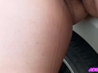 Spontaneous sex outdoors and on car's roof, creampie & hardcore blowjob