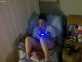 Step mom smoking cigarette and playing video games in her bra and panties (Part 2)