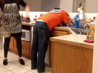Momma Melody Spanks Bill In The Kitchen